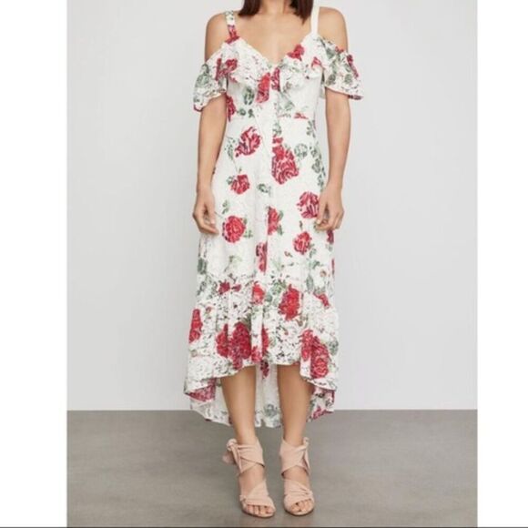 BCBGMaxazria Womens Floral Rose Dress Lace Overlay X-Small - Picture 2 of 13